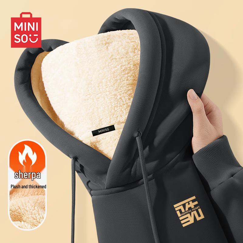 MINISO Men's Heavyweight Lamb Fleece Lined Hooded Sweatshirt