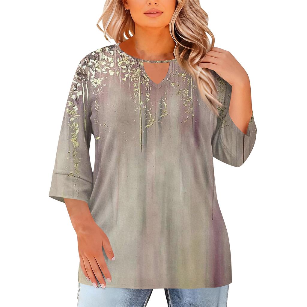 Women's Fashion Casual Round Neck Three-Quarter Sleeve Oversized Print Top
