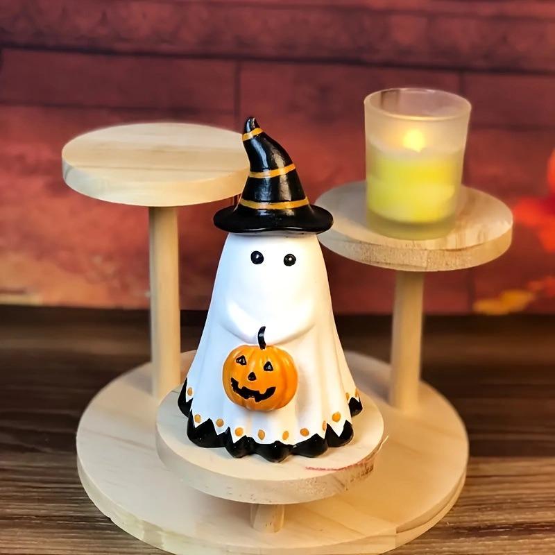 Cute Resin Ghost with Pumpkin Halloween Decoration - Practical Home Decor Small Statue for Fall and Halloween Festivities