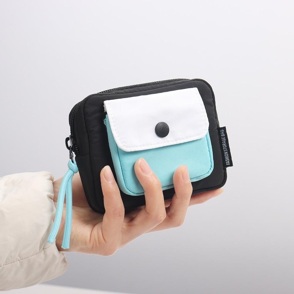 Contrast Color Canvas Coin Purse Multifuctional Mini Storage Bag Portable Earphone Bag Students