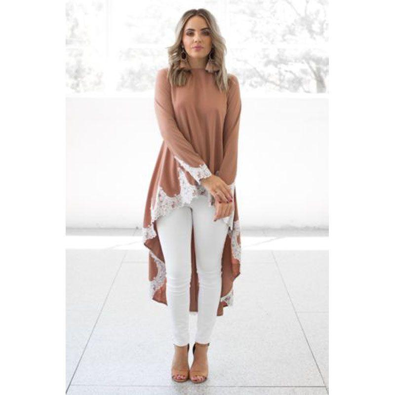 Womens Long Sleeve Lace Ruffles Asymmetrical Casual Tops Shirt Blouse Mini Dress Perfect For Every Occasion And Season