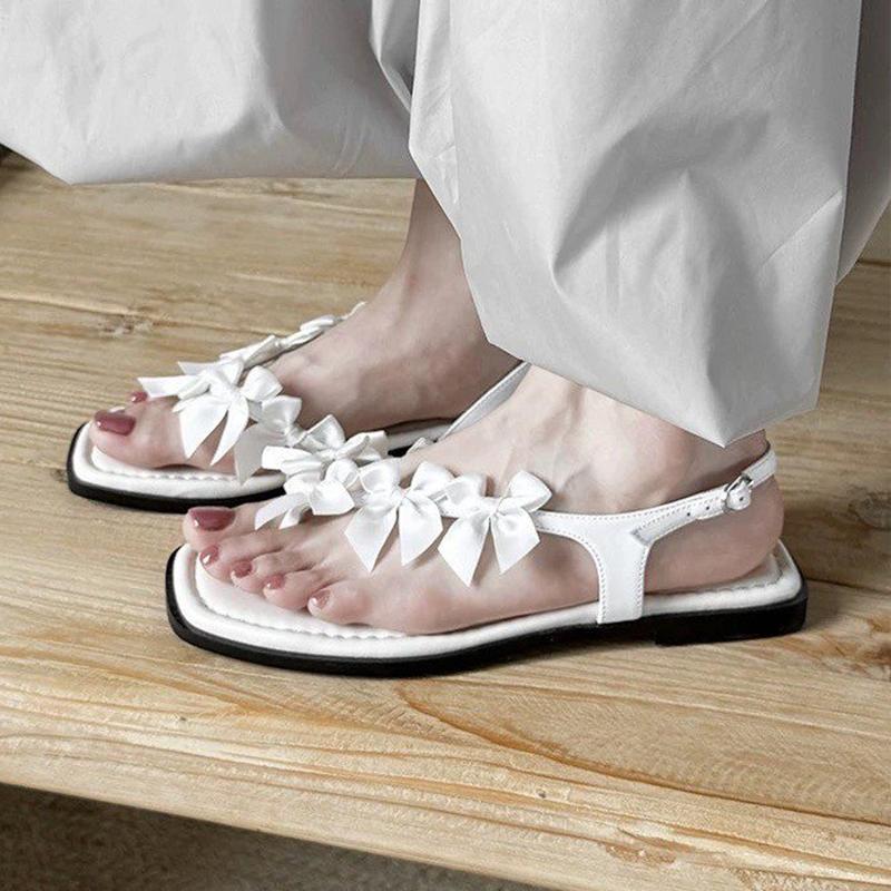 

Fashion Bow Flats Women Clip Toe Sandals Casual Fashion Shoes Summer Walking Cozy Shoes Woman Slippers 2025 Trend Brand Female Zapatos 35 белый