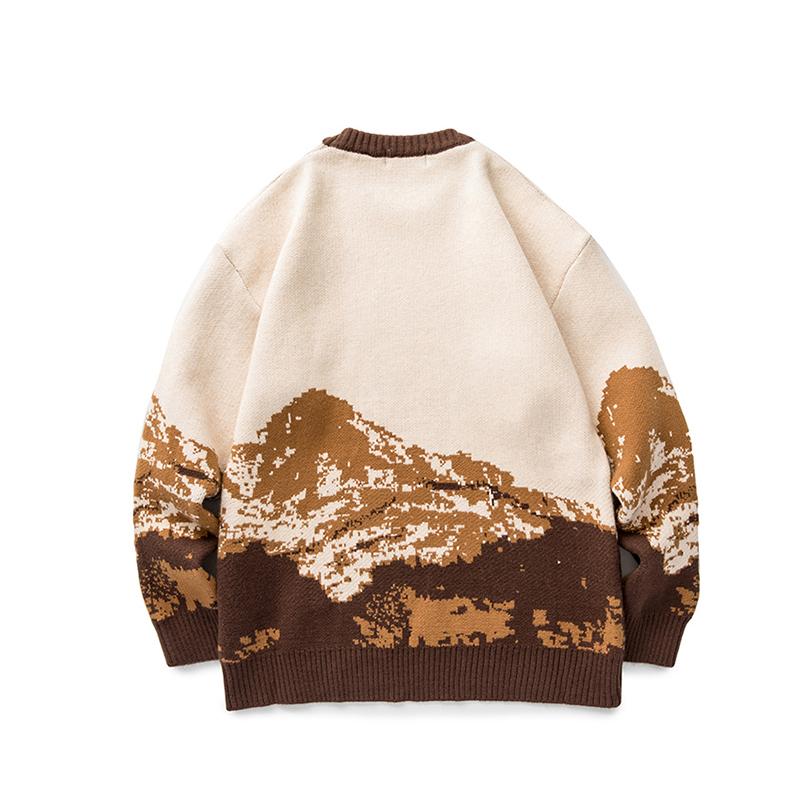 Men Harajuku Moutain Winter Sweaters Pullover Men's Oversized Korean Sweater Vintage Clothes