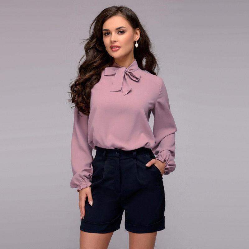 New Women's European & American Style Chiffon Blouse – Sexy Stand Collar, Tie Knot, Long Sleeve
