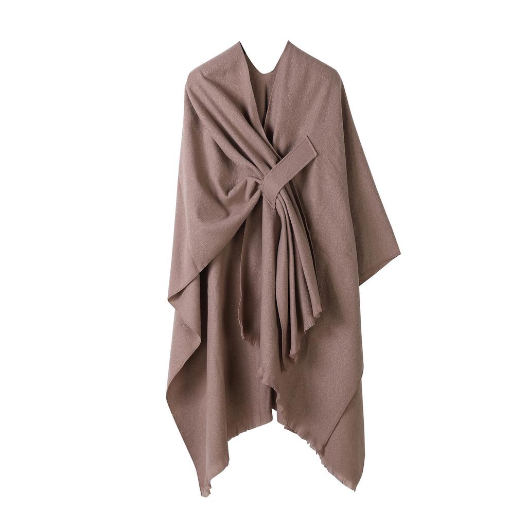 European & American Solid Color Imitation Cashmere Shawl Cape - Women's Autumn/Winter Warm Outerwear Scarf