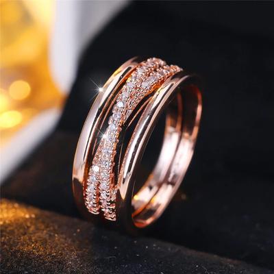 Simple Rose Gold Color Cross Ring for Women Men Dazzling CZ Zircon X Shaped Ring Fashion Jewelry