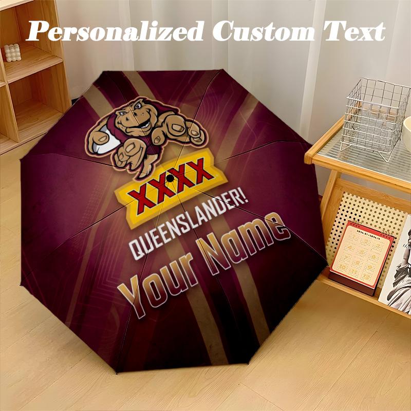 Queensland Maroons Automatic 8‑ribs Umbrella, Custom Name Text Personalized Folding Umbrella Rain Sun Gift