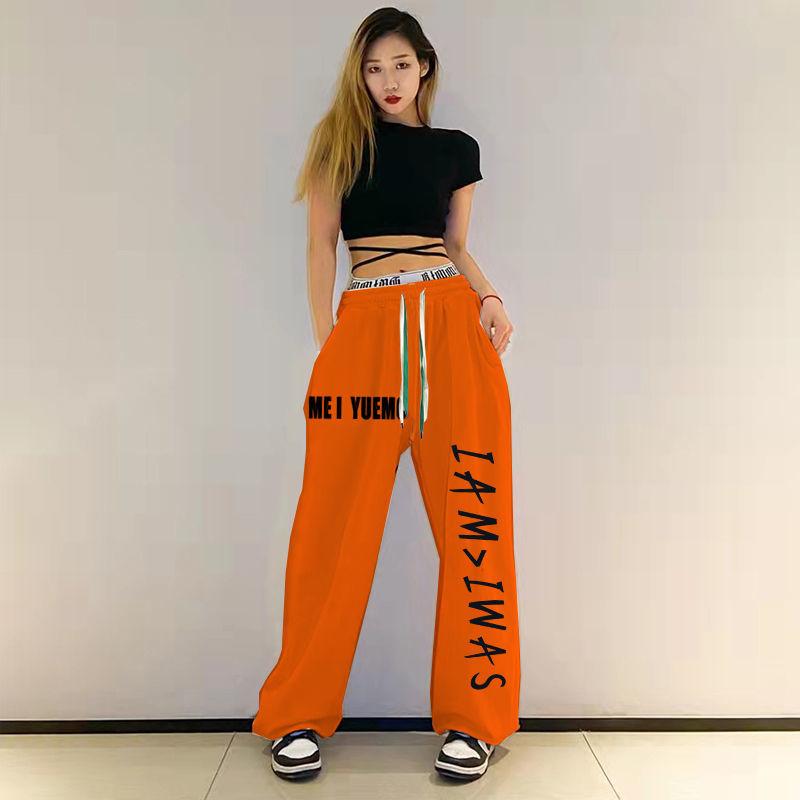 Plus size cores contrastantes hip hop solto sweatpants feminino cintura alta solta casual harem calças