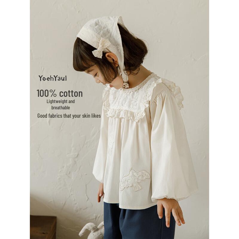 YOYO Girls' Flying Bird Embroidered Cotton Doll Blouse