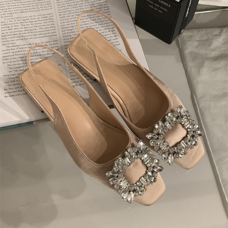 

Женские туфли на высоком каблуке, весна и осень, роскошные, со стразами, пряжкой, квадратным носком, элегантные, банкетные, сандалии с открытой пяткой Sandalias De Mujer 35 абрикосовый