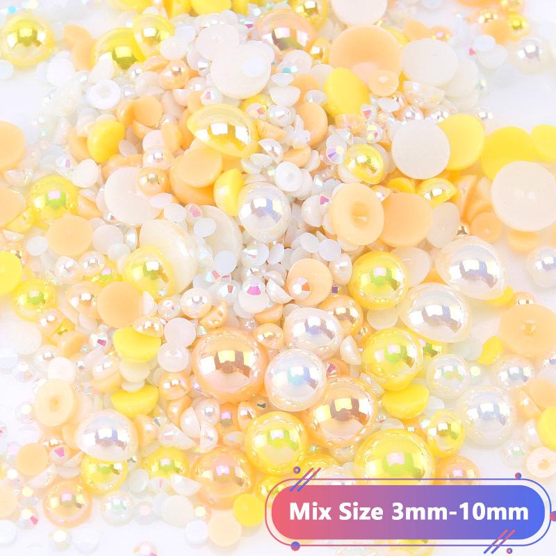 Hot Sale Color Mixed Semicircular Pearl Resin Diamond Mixed 3-10Mm Highlight Abs Pearl Diy Jewelry