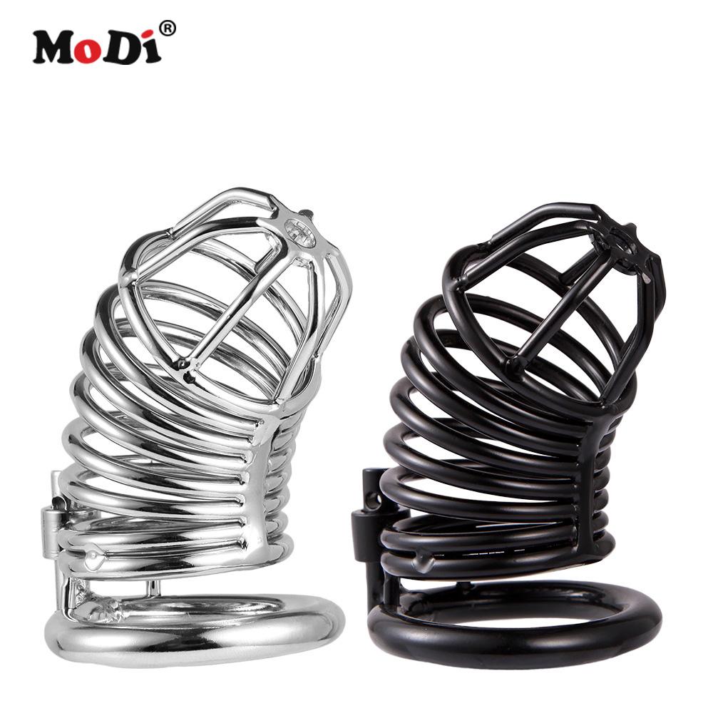 Male Steel Black Chastity Device Belt Bird Metal Cage Cock Lock Restraint Ring Sex Toy For Men