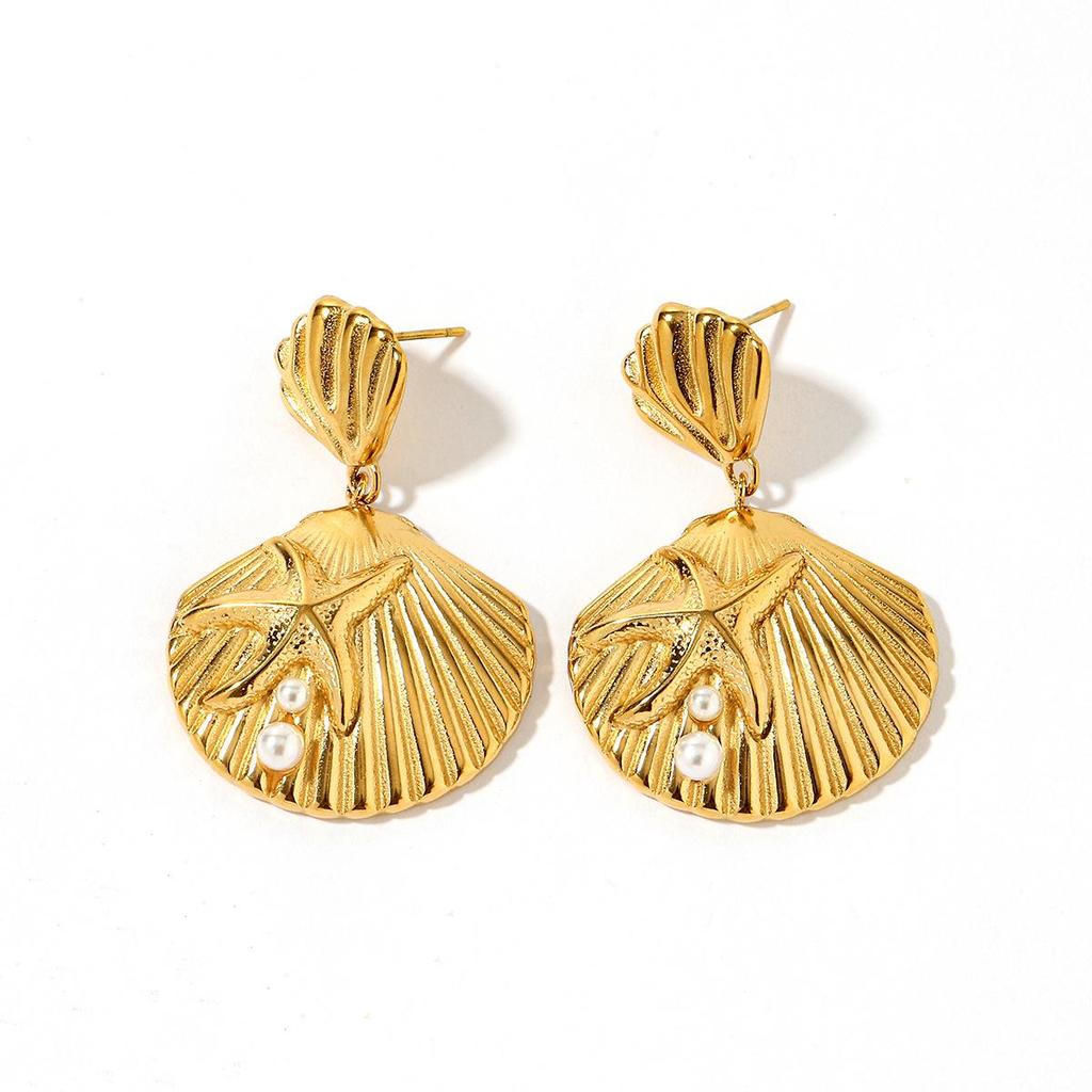 Yingtai Retro Geometric 18k Gold-Plated Stainless Steel Conch-Shaped Earrings