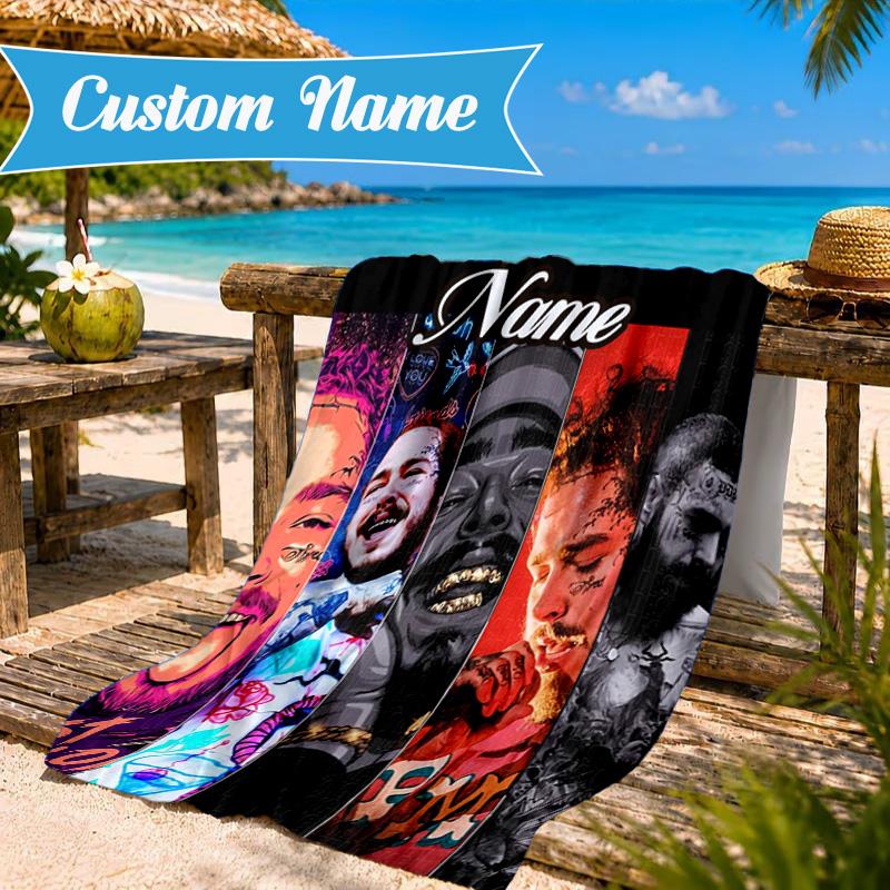 Custom Name Beach Towel Post Malone Artwork Microfiber Beach Towel, Lightweight for Summer Travel, Swimming Pool Fan Birthday Gift