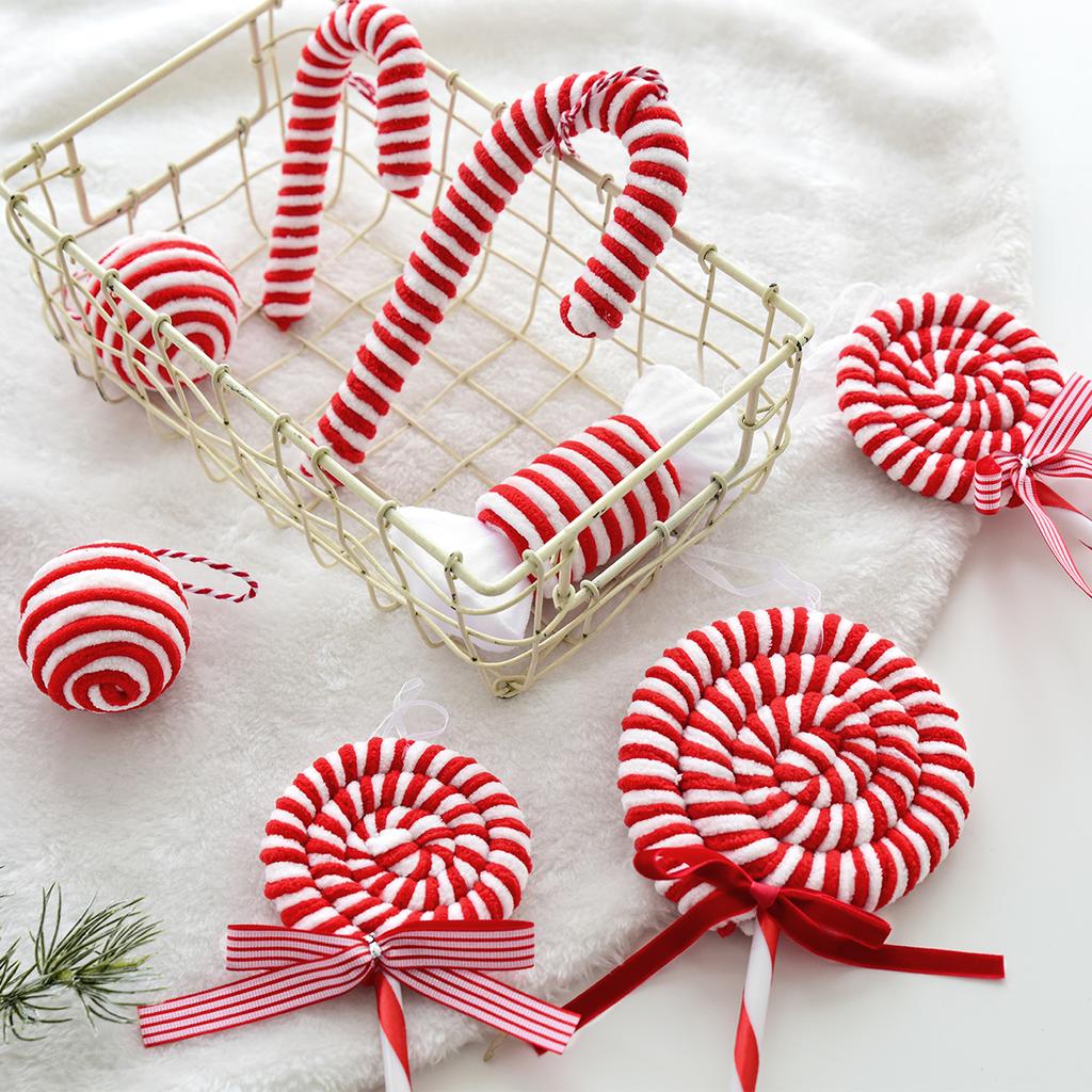 Christmas Red and White Plush Decorations Christmas Balls Walking Sticks Candy Christmas Tree Hangings Christmas INS Ornaments