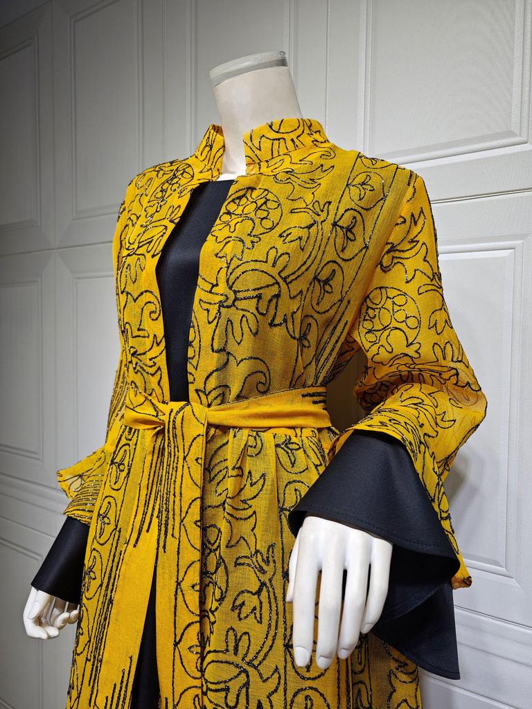 AB318 Women's Ruffle Sleeve Jalabiya: Middle Eastern Evening Two-Piece Dress