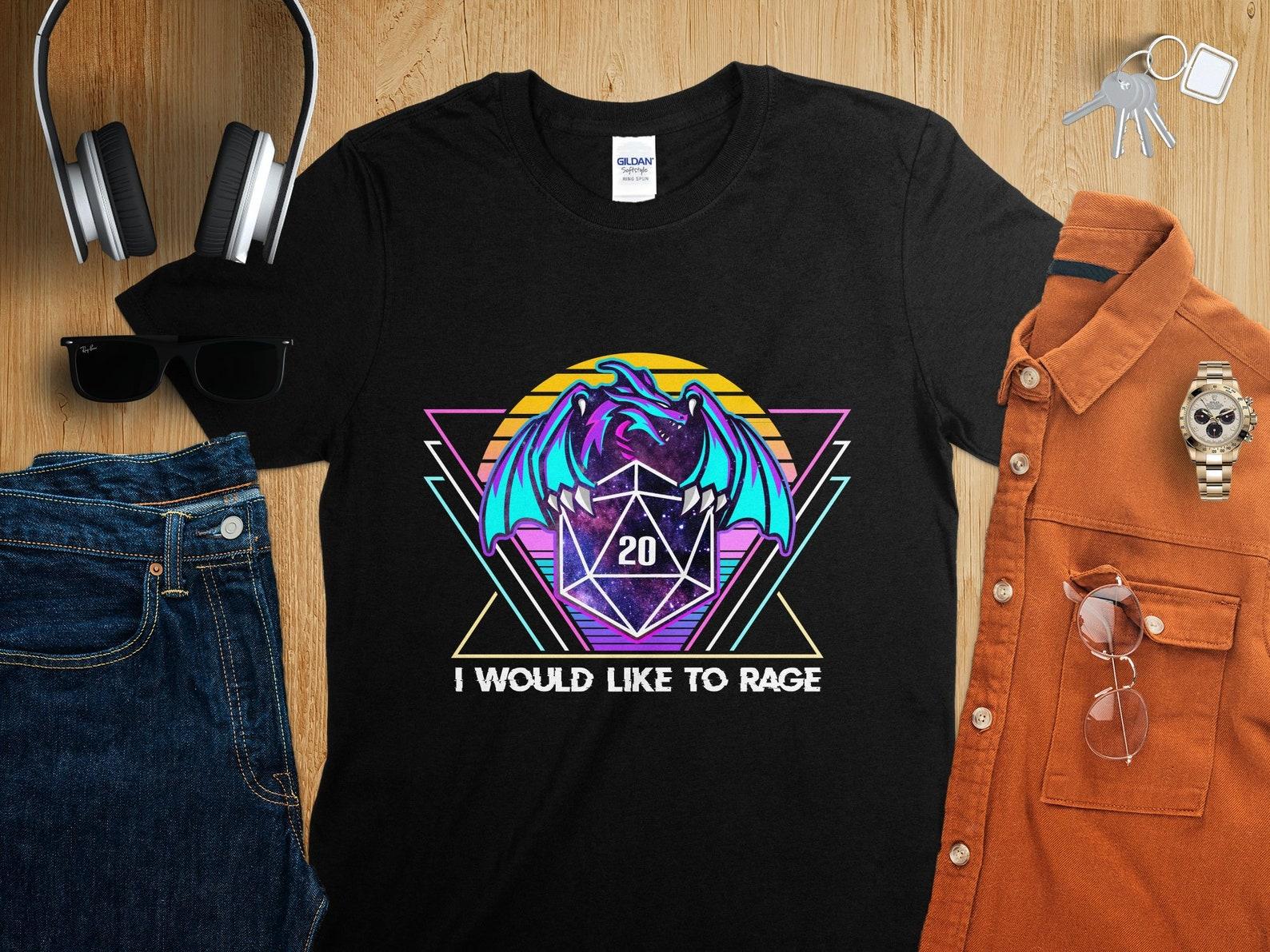 I Would Like to Rage Barbarian Dungeons Tabletop RPG Roleplaying Dragons D20 Dice Gamer T-Shirt XL