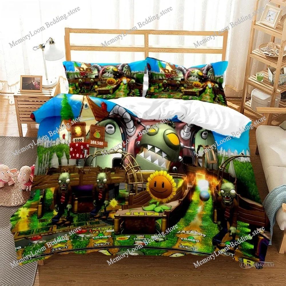 Plants Vs Bedding Sets Zombie US Europe UK Size Quilt Cartoon Bed Cover Duvet Cover Pillow Case Sets Adult Children