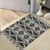 Boho Neutral Tribal Area Rug Carpet, Non Slip Floor Mat, Minimalist Black Off White Southwestern Print Washable Doormat