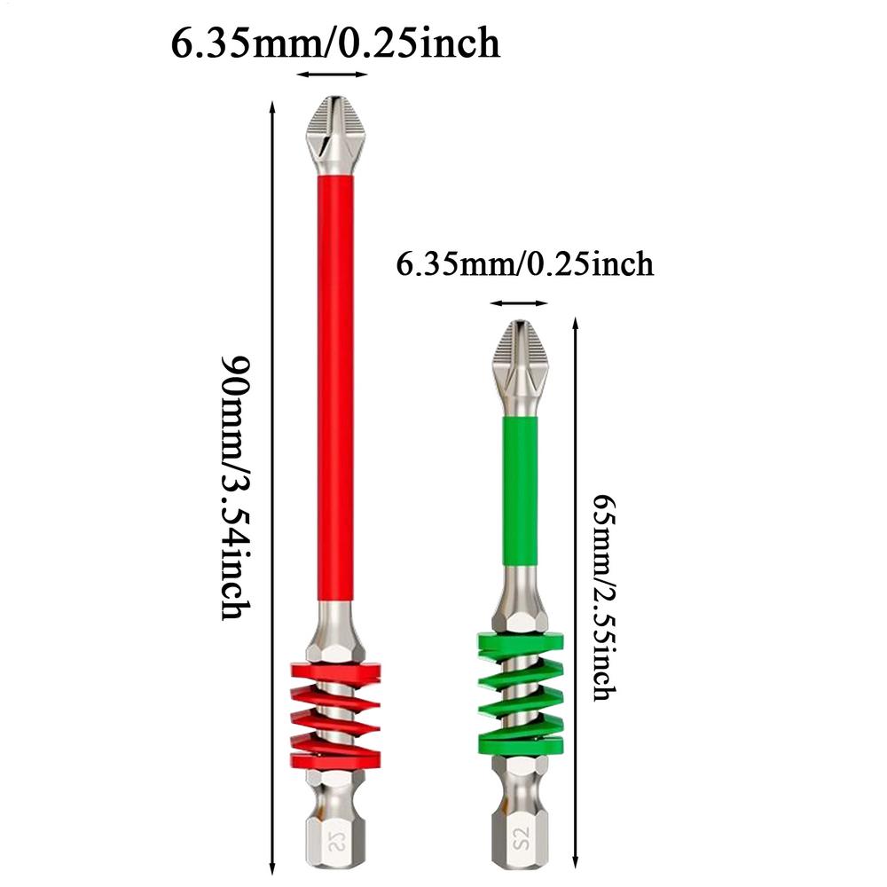 Screwdriver Drill Bit Set 2 Pieces Magnetic Screwdriver Bit Set Tough Anti-Slip Tips with Spring for Household Technician Work