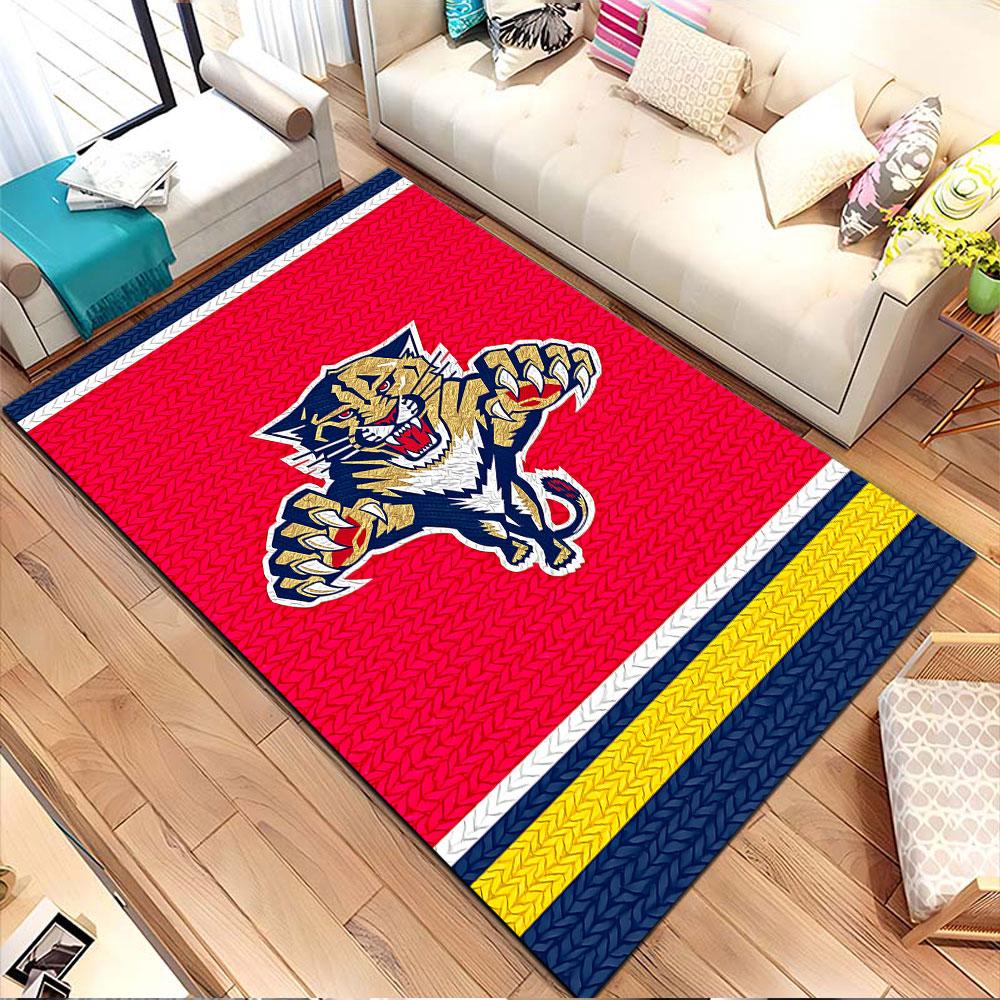 Pouncing Panther on Red Background Patterned carpet, non slip mat suitable for living room and bedroom sofas