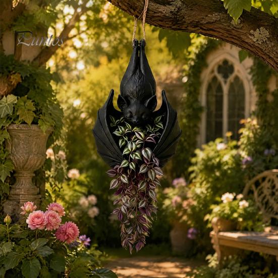 Einzigartiges Halloween-Gartendekoration Hängende Fledermaus Pflanztopf, Kreativer Gotischer Pflanztopf, Wasserdichter Gartenkorb Dekorativer Behälter für Hängende Ranken,