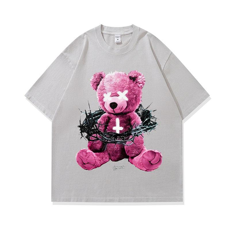 Dark Bear Short Sleeve T-Shirt Washed Retro Cotton Pod Digital Direct Injection Printing T-Shirt Men