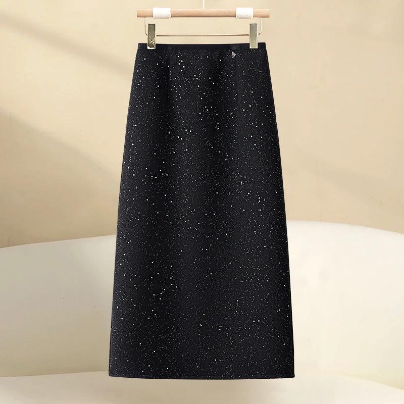 Luxe Black Sequin Midi Skirt - 2026 Spring Collection: Elegant, Slimming, Versatile, Hip-Hugging Straight Cut for Women
