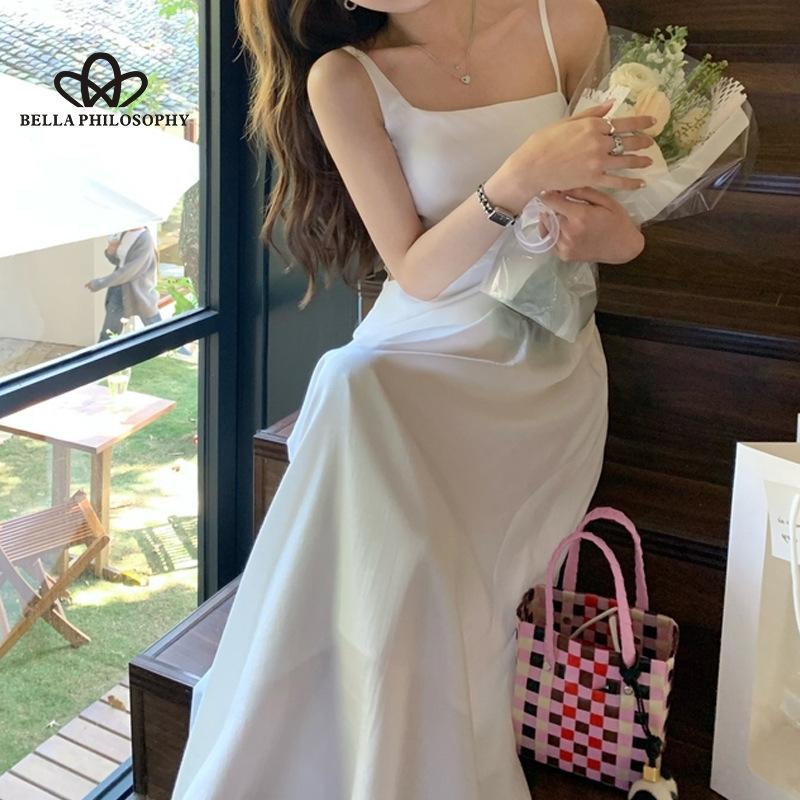 

Простое платье с нерегулярным дизайном на бретельках, новое летнее платье в корейском стиле, облегающее однотонное платье нестандартной формы с открытой талией XL белый