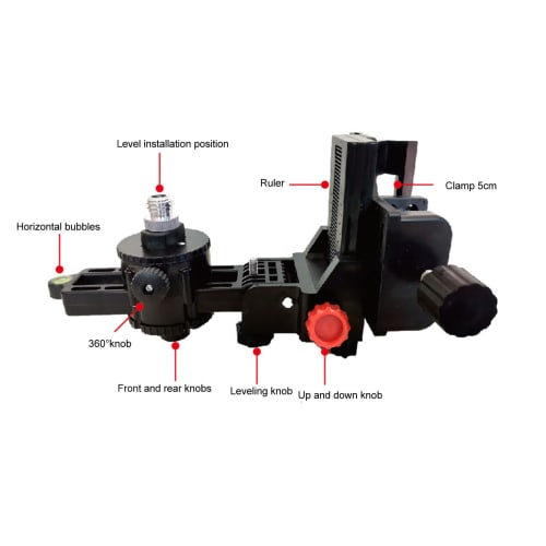 Fine-tuning Bracket Level Adapter, 360 Adjustable L-Shaped Pivot Base with Adjustable Clip for Telescopic Rod Bracket