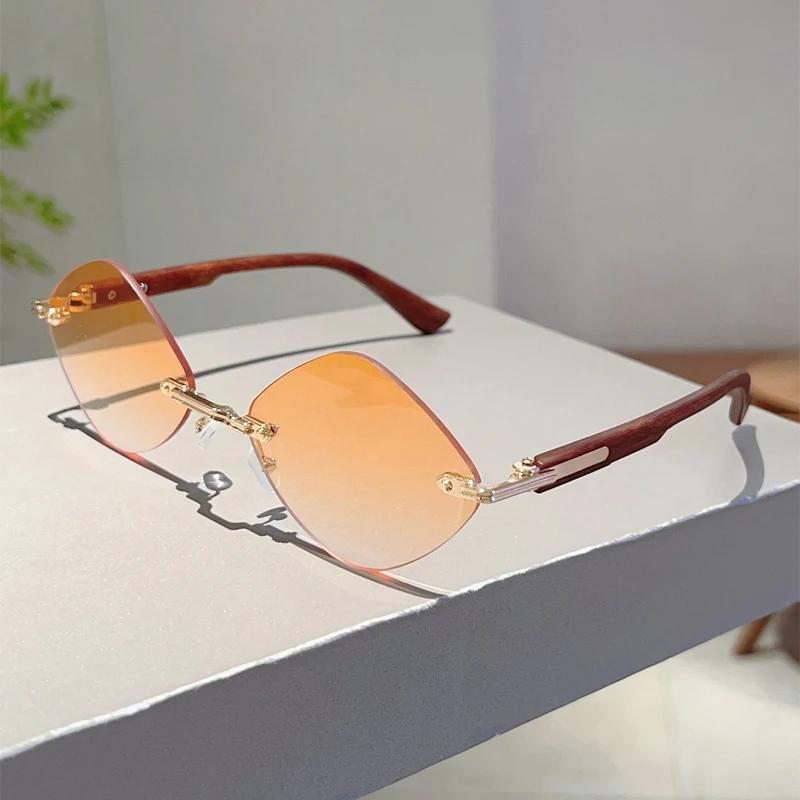 Rimless Rhombic Sunglasses Men Fashion Vintage Gradient Casual Shades Women Trendy Brand Design Outdoor Decor Sun Glasses
