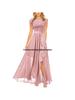 Elegant Slit Lace Patchwork Evening Gown with High Waist and Pleated Hem