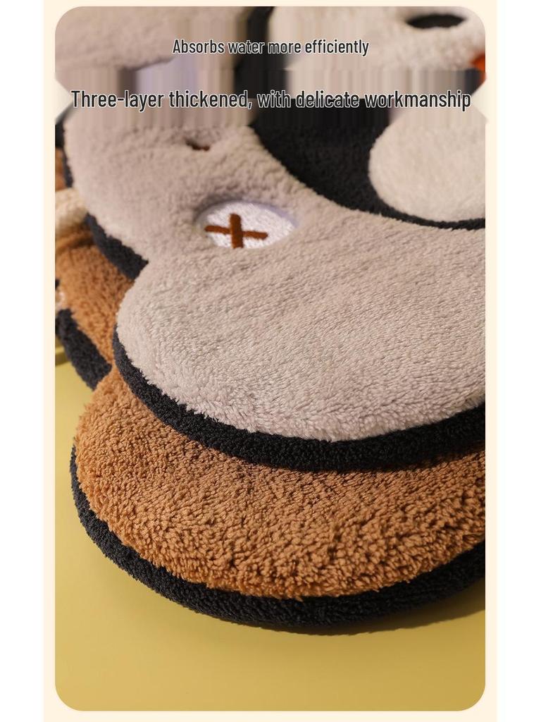 Penguin Coral Fleece Hand Towel - Extra Large & Thick, Hanging, Dual-Use, Water Absorbent, Quick-Drying, Non-Shedding