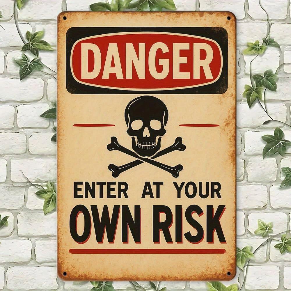 

DANGER - ENTER AT YOUR OWN RISK vintage metal sign, 20x30cm. чистый