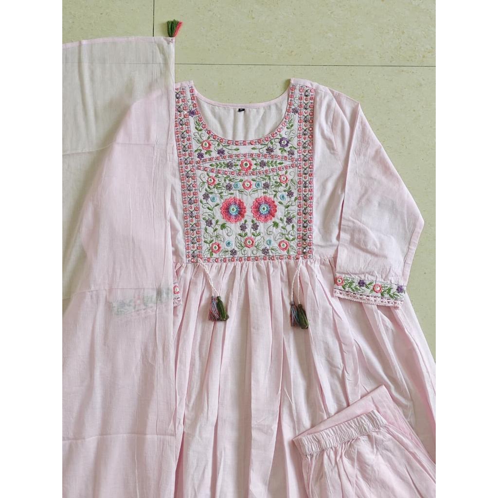 Designer Beautiful Cotton Anarkali Suit Indian Ethnic Kurta Pant Dupatta Set