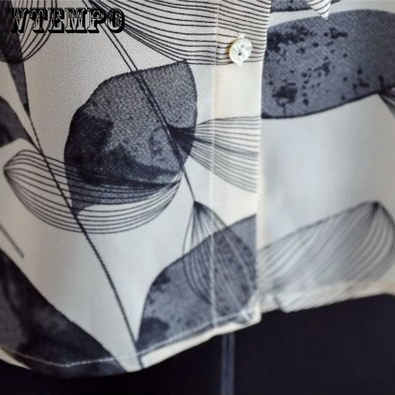 Frühlings- und Herbst Damenhemd Bedrucktes Hemd Schleife Chiffonhemd Langarmhemd Damen