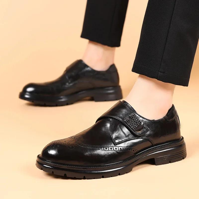 British Style Spring New Oxford Shoes Men's Thick Soled Business Dress Derby Shoes High-quality comfort Round Toe Wedding Shoes