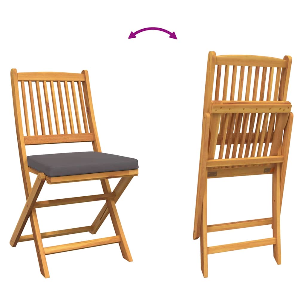 Folding Chair with Cushion 2 Pcs Brown Solid Acacia Wood