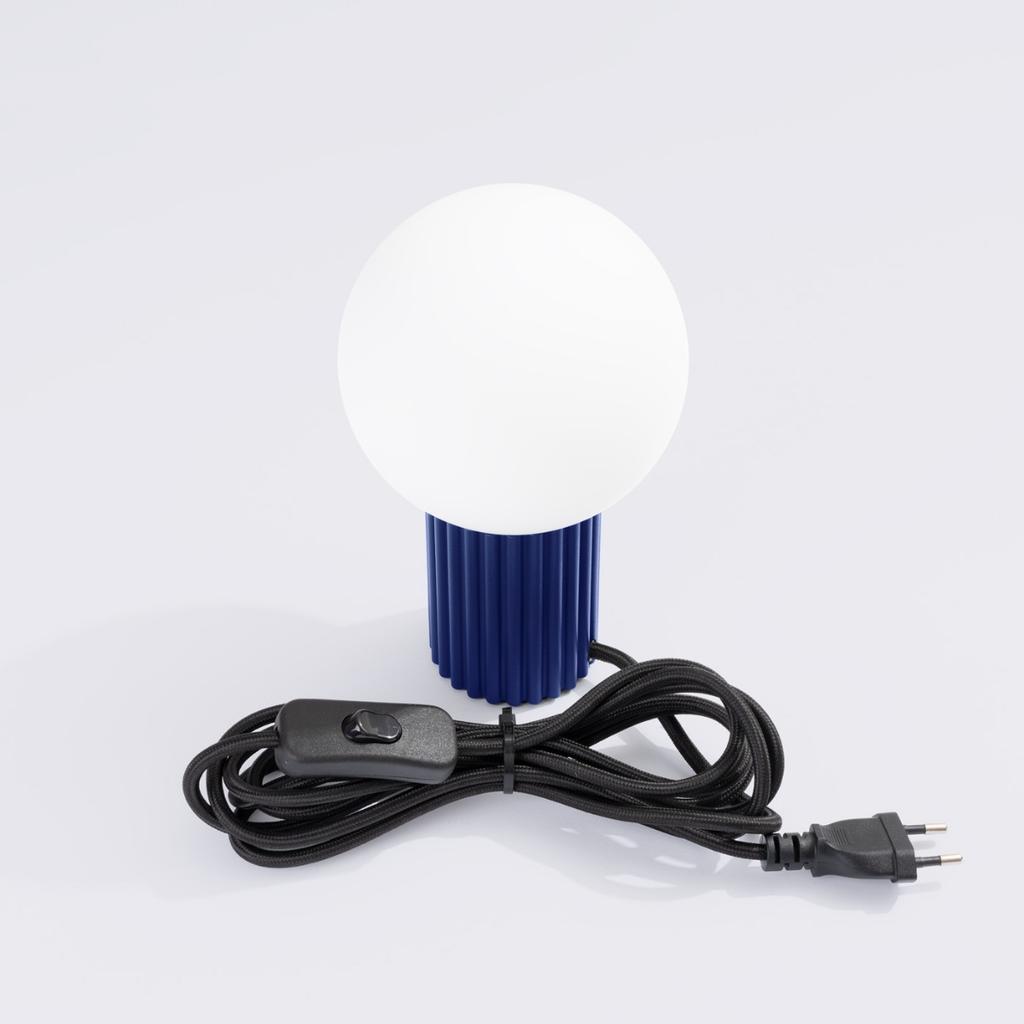Lampka Biurkowa Nowoczesna Ultramaryna Ryflowany Korpus Szklana Biała Kula Włącznik Do Przedpokoju Salonu 1Xg9 8W Halo Sollux Lighting