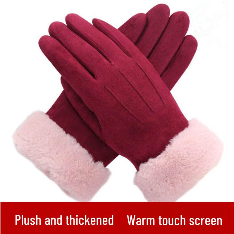 

Женские зимние перчатки с сенсорным экраном – Толстый бархат, Теплые, Корейский стиль для езды на велосипеде и защиты от холода One Size