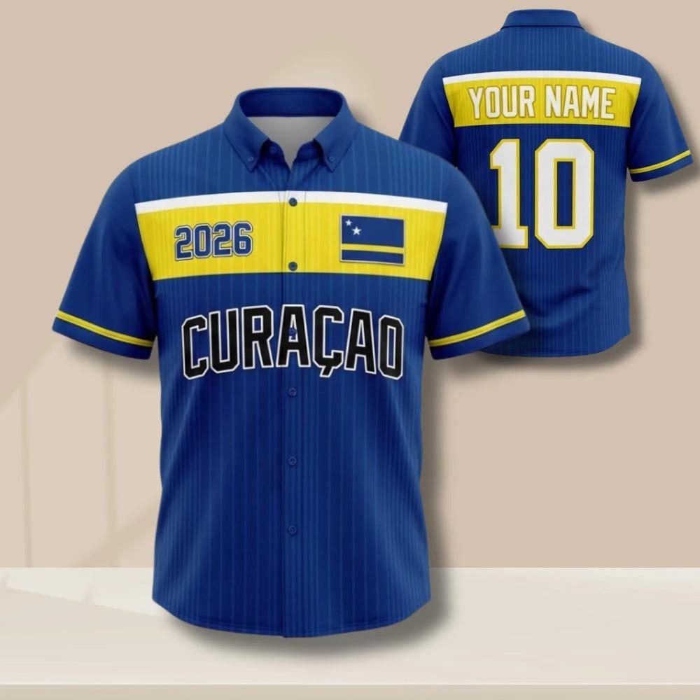 Nouveau Maillot de Football Personnalisé Nom Numéro Curaçao Chemise à Boutons Hawaïenne Vêtements pour Supporters de Football Tenues d'Équipe Personnalisées Vêtements