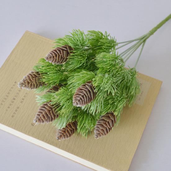 2 Bouquets Artificial Plant 7-pronged Easy To Care Plastic Fake Cedar Branches with Simulation Pine Cones for Home