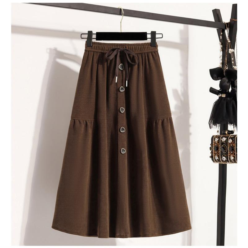 

Dimanaf 2025 Новые Осенне-Зимние Большие Размеры Длинные Женские Юбки Эластичная Талия Оверсайз Леди Элегантные Юбки с Завышенной Талией А-силуэта 2XL коричневый