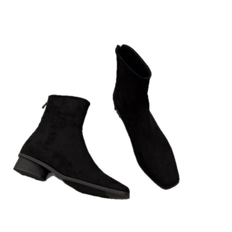 Pantofi de damă cizme cizme de damă cu toc gros din piele de căprioară cizme scurte de gleznă pantofi de damă noi versatili de catifea cizme subțiri scurte