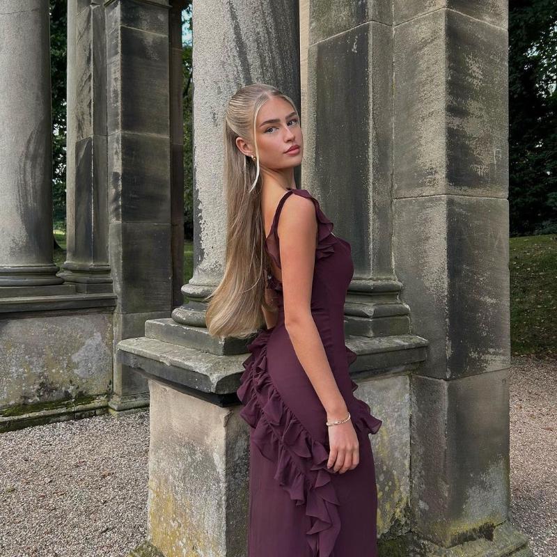 Ladies' Sexy Patchwork Temperament Slit Backless Long Dress