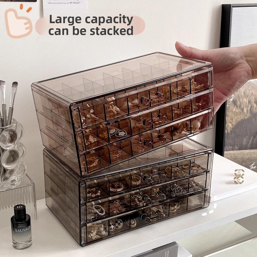 Earring Storage Box Transparent Jewelry Storage Box Drawer Type Nail Drill Storage Compartment Multifunctional Desktop Storage Box