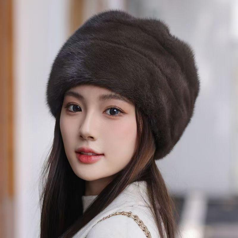 

Норковая шапка женская зимняя для среднего и пожилого возраста, маме, с защитой ушей, сумка на голову, монгольский берет, имитация меха, шляпа-цилиндр, модная теплая шапка one size темно-коричневого