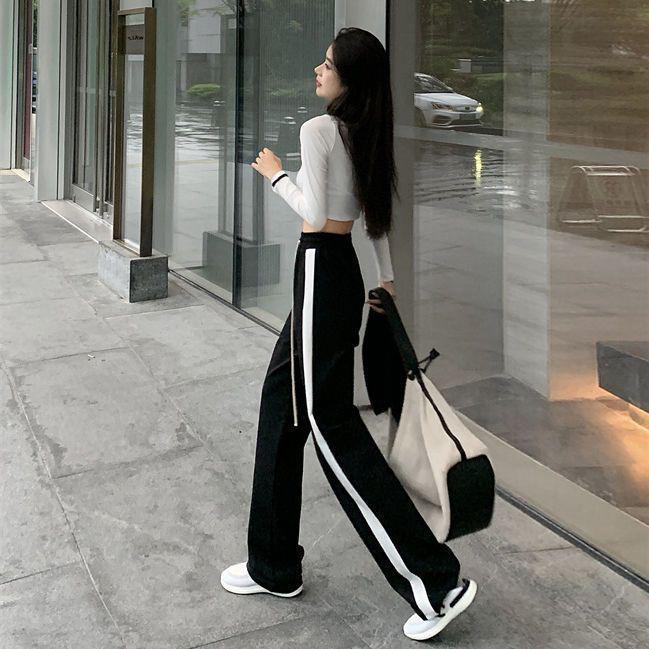 Korean Style Wide-Leg Floor-Length Casual Sports Pants