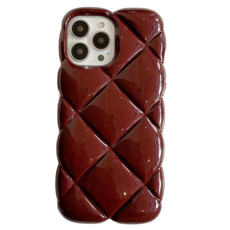Korean Stylish 3d Diamond Lattice Plain Phone Case For Iphone 14 13 12 11 Pro Max Glossy Grid Shockproof Soft Back Cover Funda