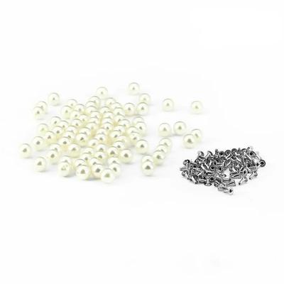100 pièces 6mm Rivets Perle Blanc Noir Tête Ronde Clous Rivets Acryliques pour Robes de Mariée Pantalons Chapeau Sac Chaussures Artisanat Décoration